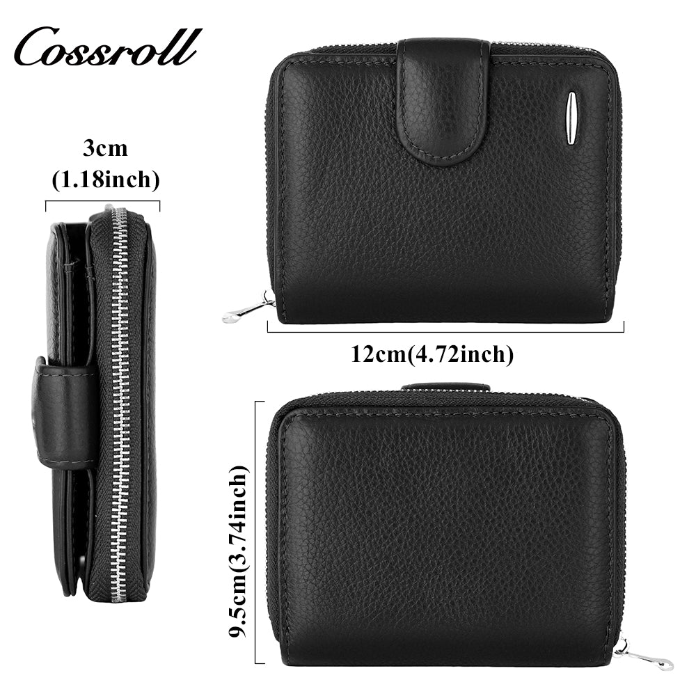Men's Wallet Cowhide England Business Men Solid Color Photo ID Coin Zipper Short Wallet