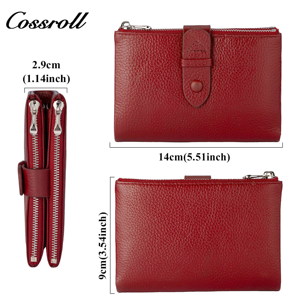 Women's leather cropped wallet, buckle wallet, versatile double-zip coin purse
