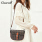Vintage C Monogram Saddle Bag for Women, Contrast Brown Leather Buckle Flap Crossbody Shoulder Purse