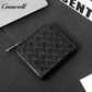 Diamond Quilted Genuine Leather Mini Zipper Card Wallet for Men & Women, Multi-Slot Coin Purse, Portable Short Purse for Daily Commute & ID Documents