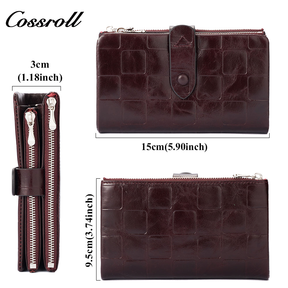 Genuine leather women's wallet with clasp, anti-demagnetization card holder, stylish European and American crocodile pattern