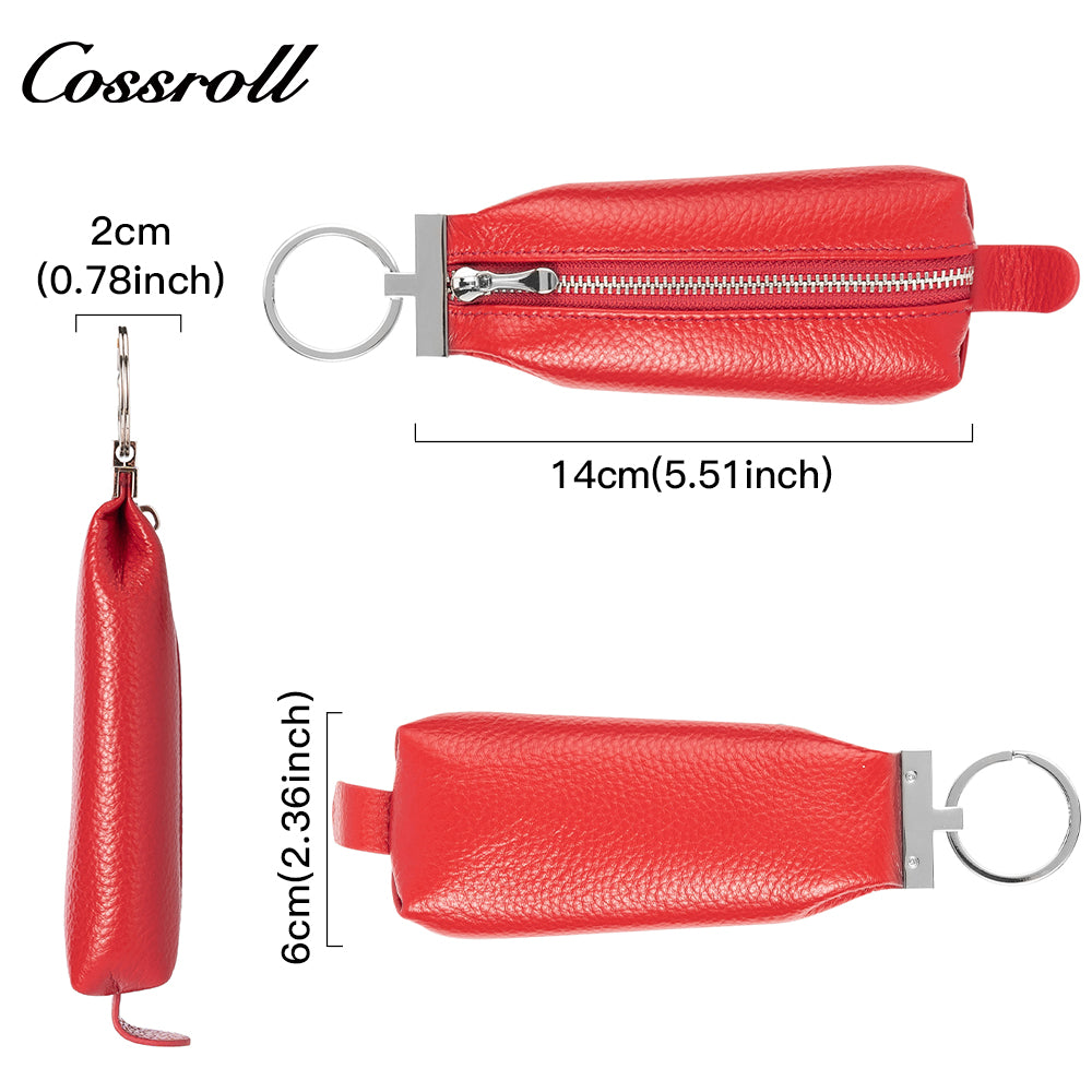 Factory custom zipper key bag Car key Ring Leather wallet Portable cowhide key chain set
