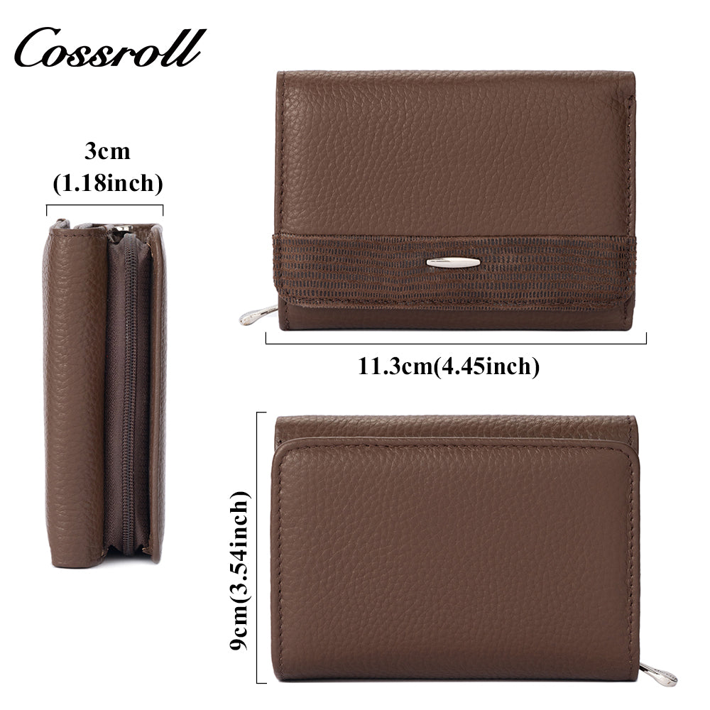 Genuine leather women's long wallet, tri-fold with clasp, simple and versatile women's clutch