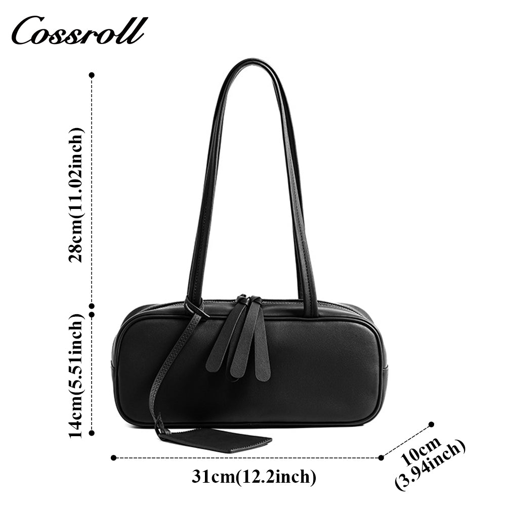 Head layer cowhide Boston bowling bag new underarm work commuting girls senior sense leather shoulder bag