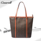 Women Vintage C Monogram Vertical Tote Bag, Large Capacity Zipper Shoulder Handbag for Laptop & Daily Commute