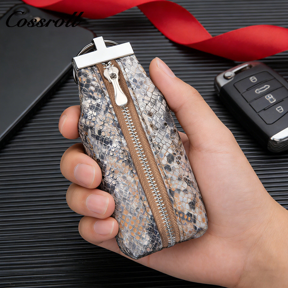 Genuine Leather Double-Layer Key and Coin Wallet, Multifunctional, Textured, Large-Capacity Card Holder