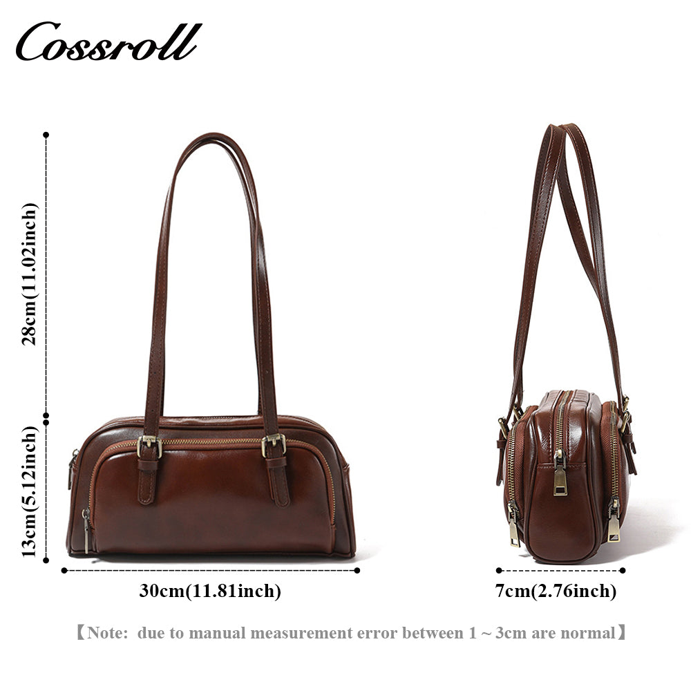 Genuine Leather Women's Bag Retro Bowling Niche Premium Sense Fashion Hundred Simple Armpit Bag Export Biker Mini Bag
