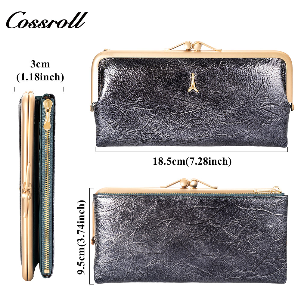 Retro multi-function folding clip long coin wallet 2024 new portable all-in-one multi-card women's mobile phone bag