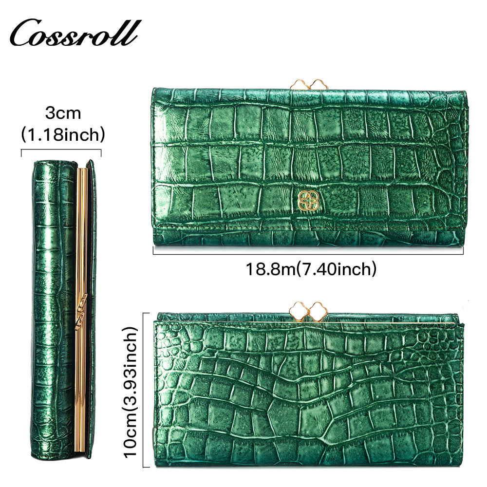 Europe and the United States three fold crocodile leather wallet women's long money clip multi-card wallet manufacturers customized