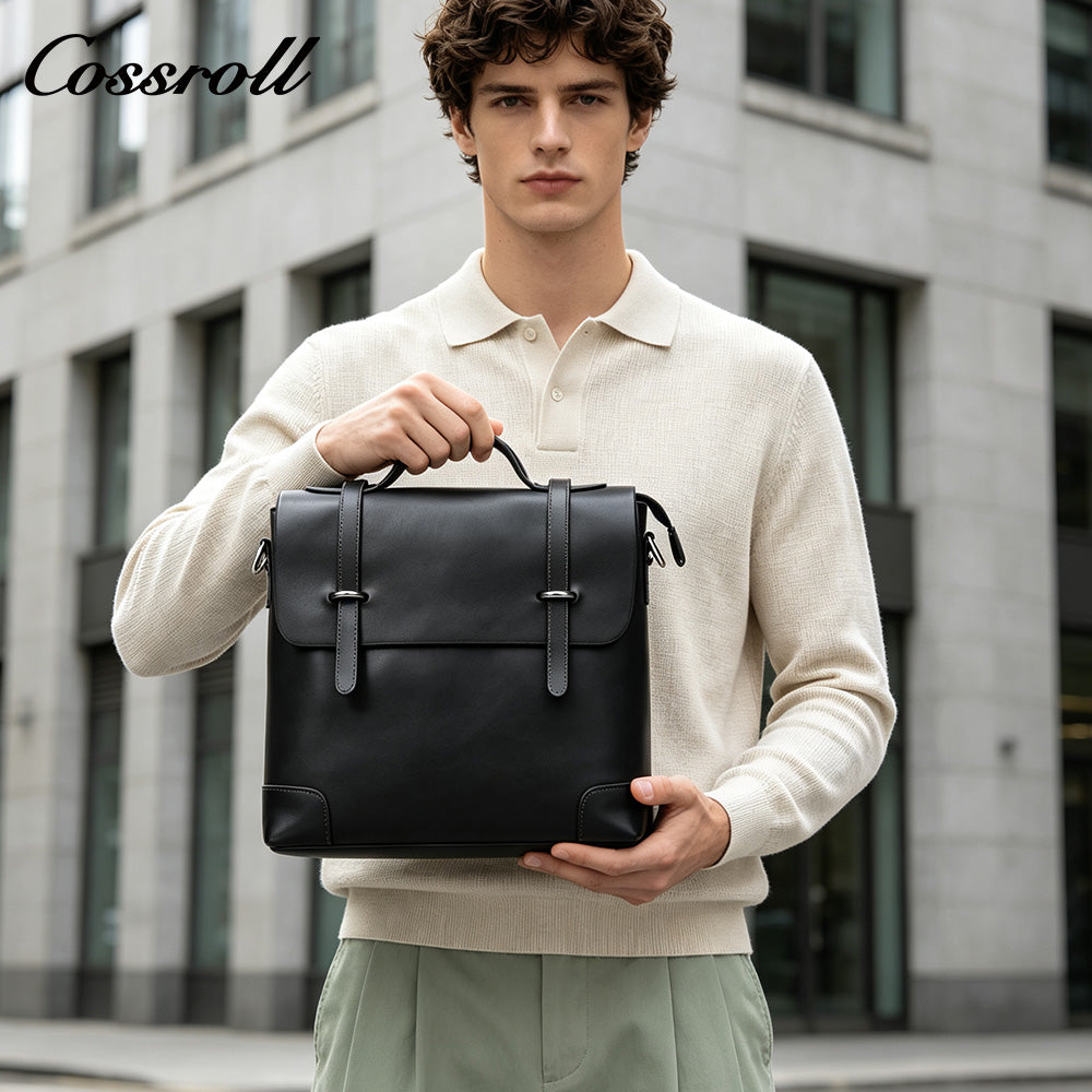 Genuine Leather Briefcase for Men, Large Capacity Laptop Handbag, Multi-Functional Business Commute Bag, Support Handheld / Shoulder / Crossbody / Backpack Carry