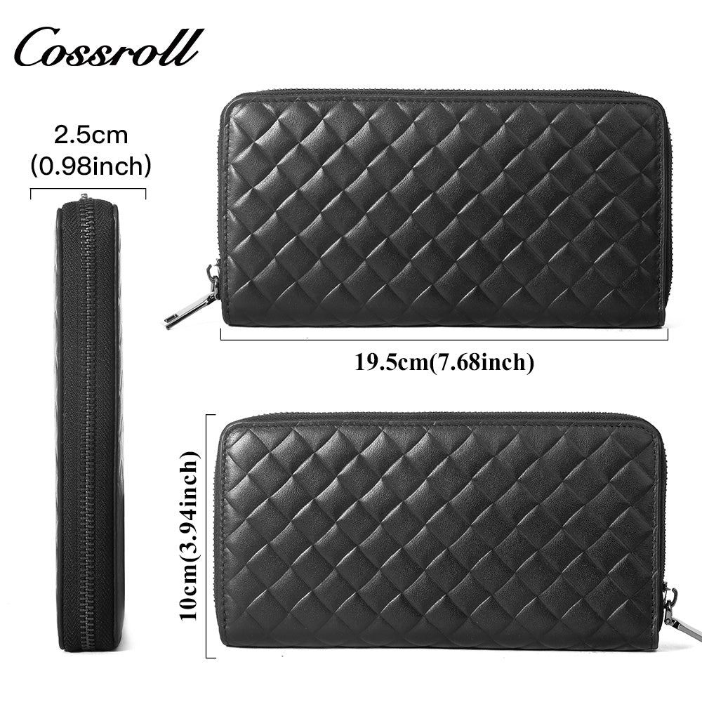 Men's Diamond Quilted Long Zip Around Wallet, Large Capacity Multi-Slot Clutch Purse, All-in-One Long Wallet for Daily Commute, Coins & ID Documents