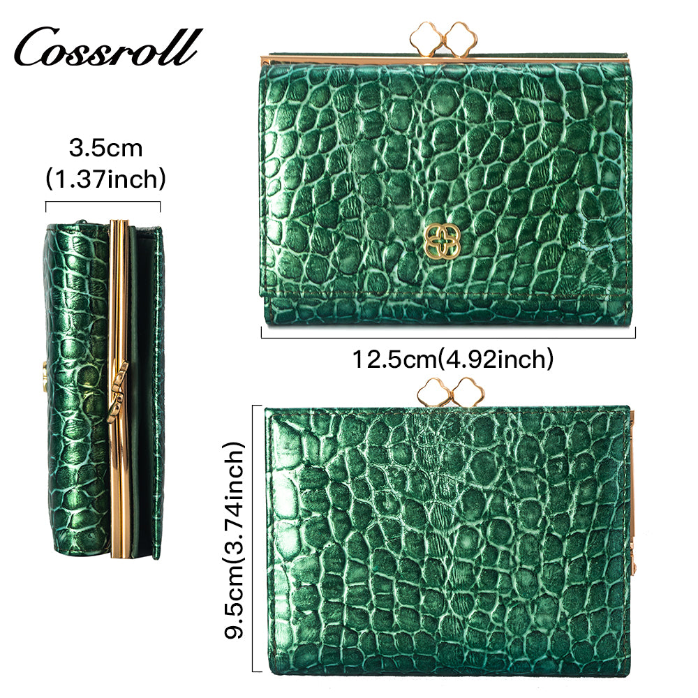 2023 New Design leather fasion slim wallet custom logo   crocodile texture Genuine Leather