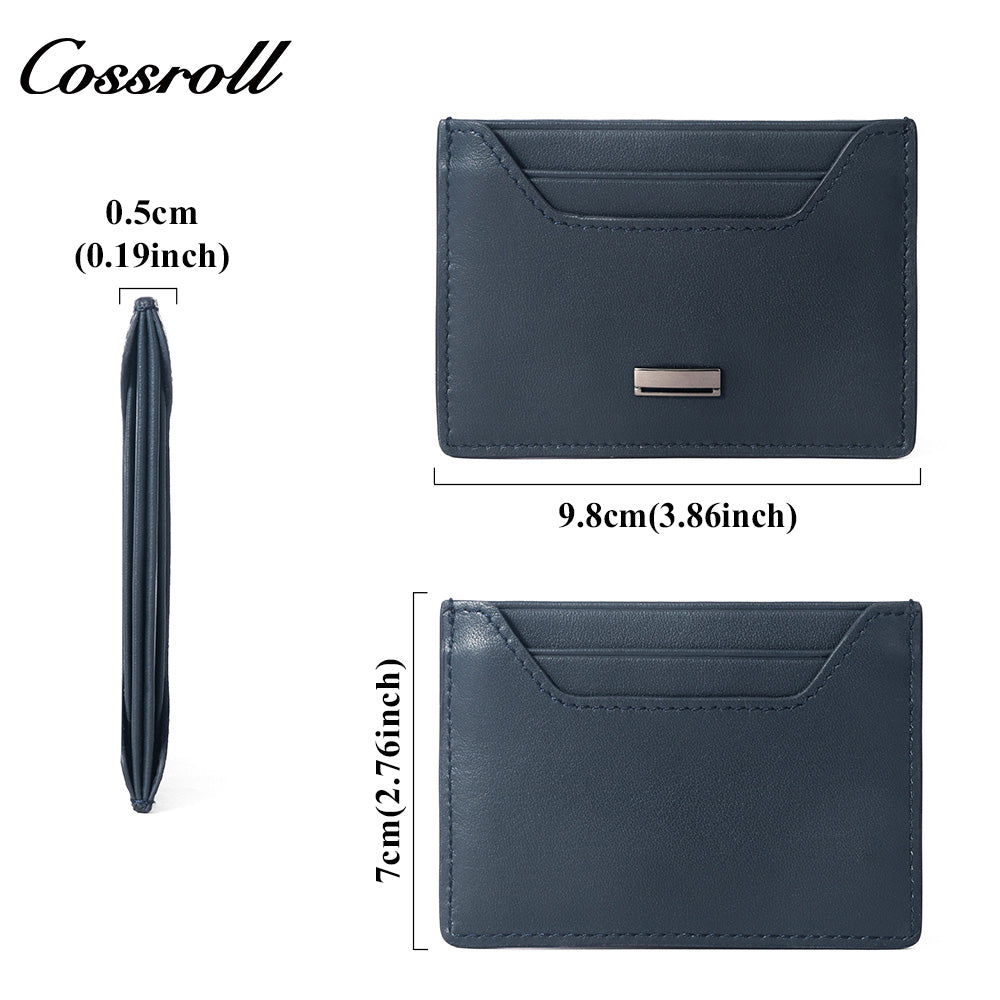Solid Navy Genuine Leather Card Holder, Slim Multi-Slot Cowhide Card Case, Portable Mini ID Card Organizer