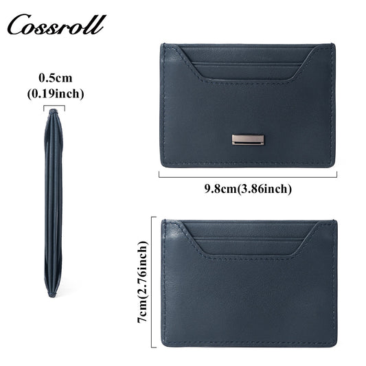 Solid Navy Genuine Leather Card Holder, Slim Multi-Slot Cowhide Card Case, Portable Mini ID Card Organizer