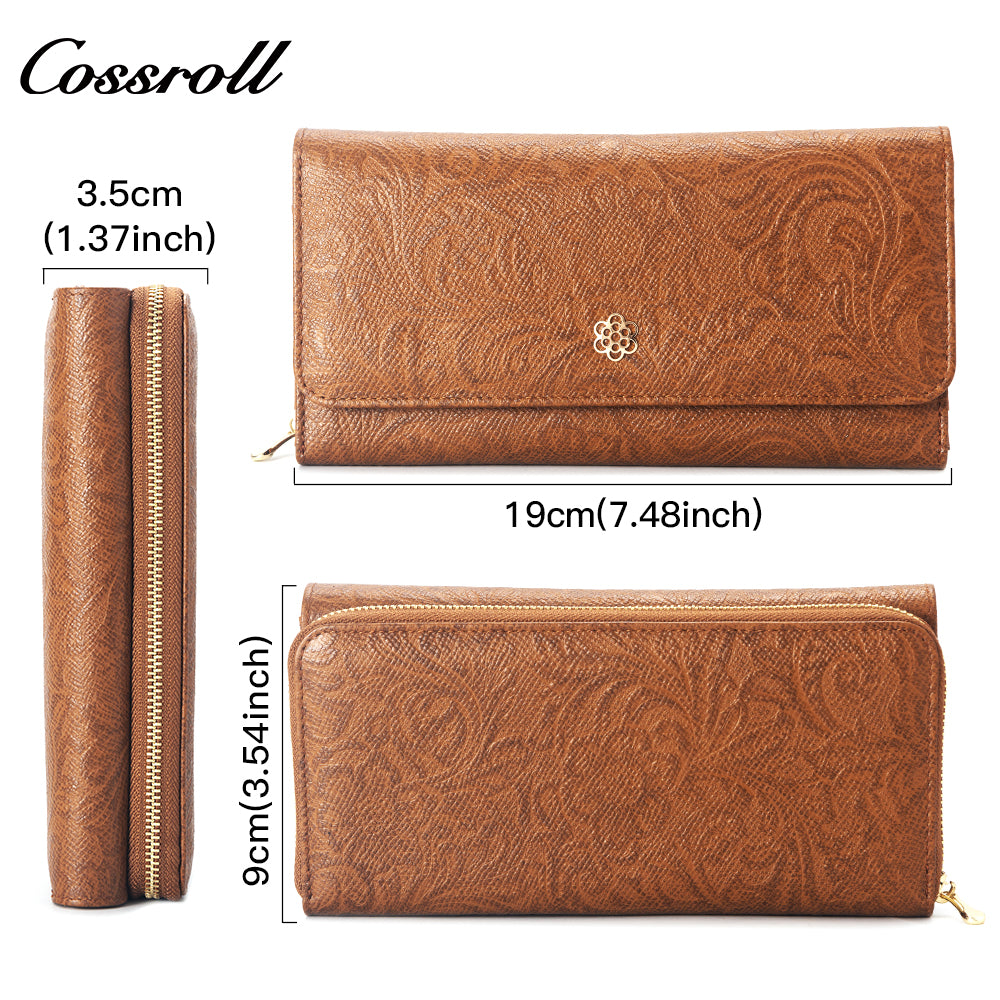 Leather women's purse Multi-functional pattern fashion short long cowhide wallet multi-card holding bag factory custom