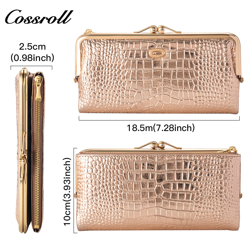 Best Selling Quality girls ladies dollar bill wallet crocodile texture Genuine Leather