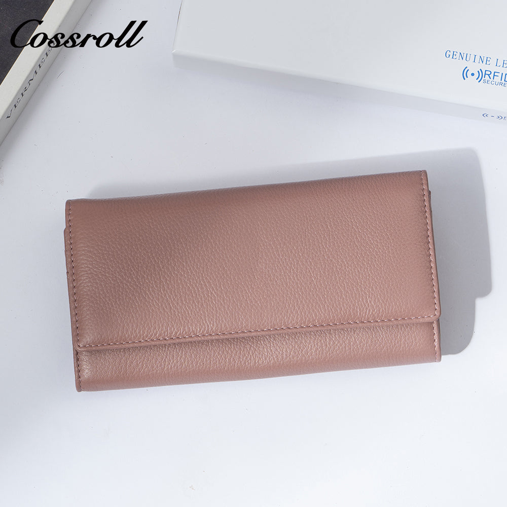 Genuine Leather Women's Wallet with Multiple Card Slots, Simple First-Layer Cowhide Vertical Style