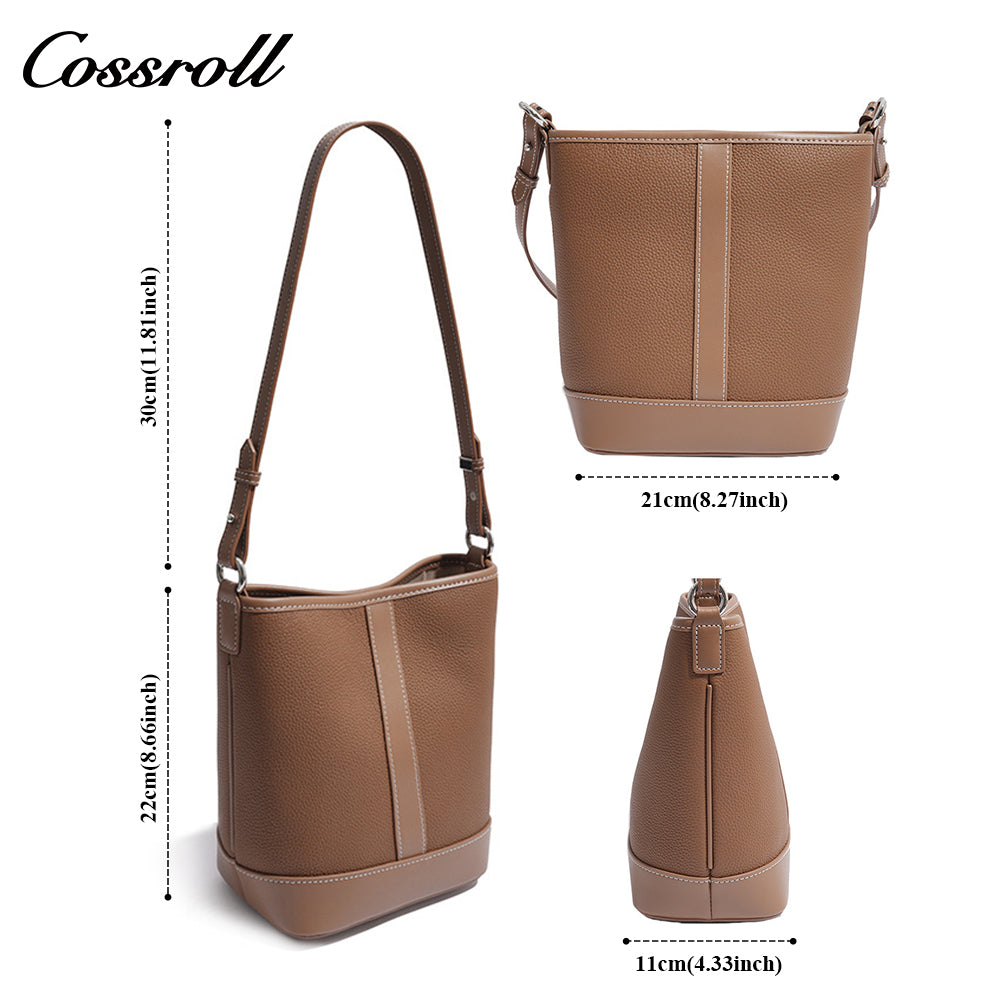 Simple fashion color collision commuter 2025 new togo head layer cowhide bucket bag shoulder bag