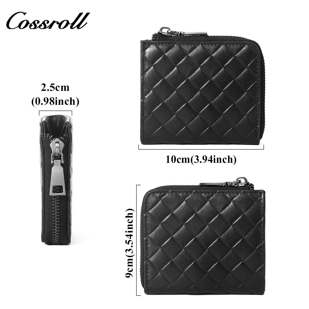 Diamond Quilted Genuine Leather Mini Zipper Card Wallet for Men & Women, Multi-Slot Coin Purse, Portable Short Purse for Daily Commute & ID Documents