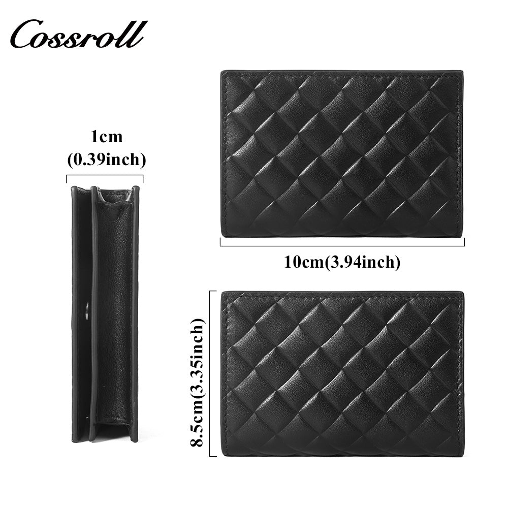 Diamond Quilted Genuine Leather Coin Card Wallet, Minimalist Portable Bifold Short Purse for Daily Commute