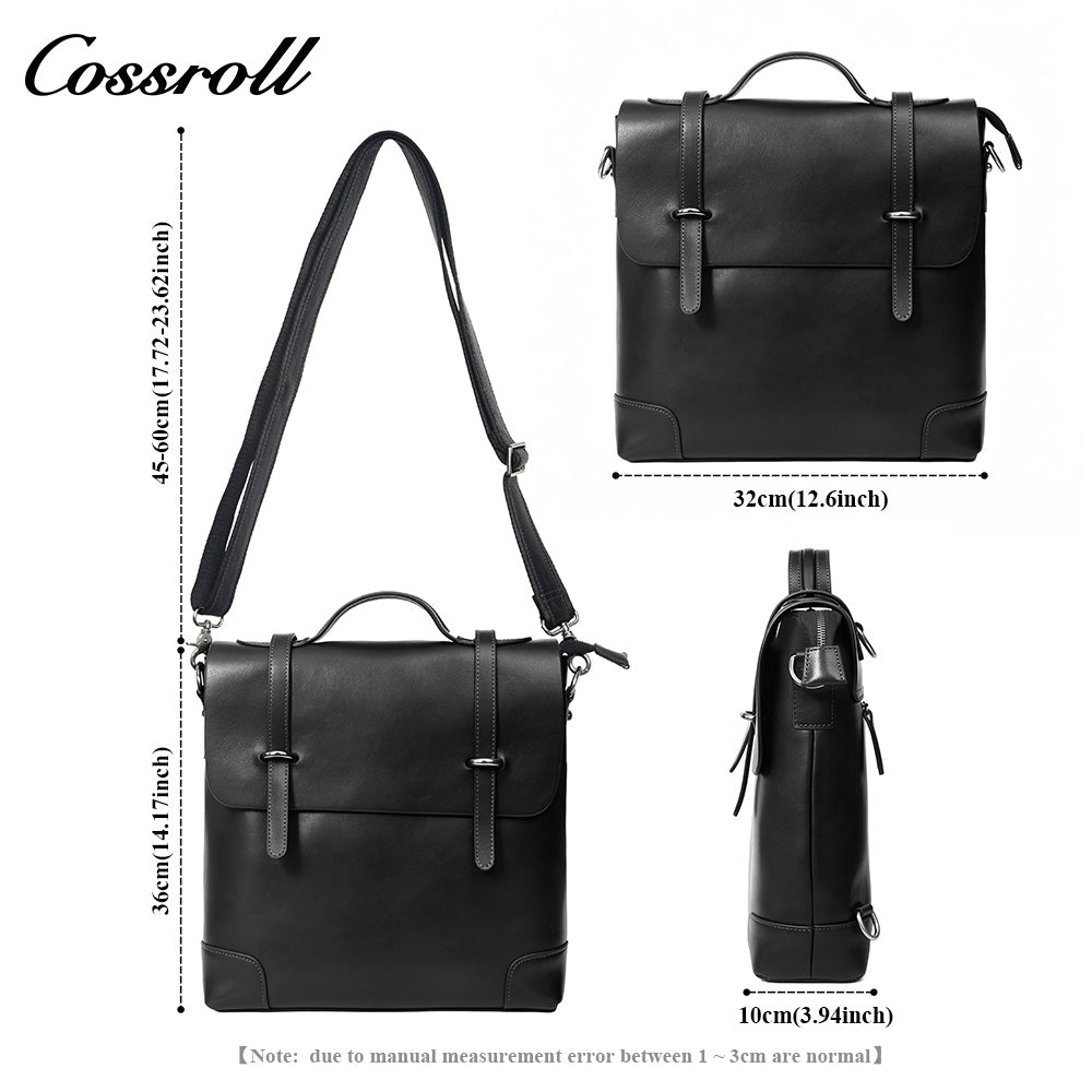 Genuine Leather Briefcase for Men, Large Capacity Laptop Handbag, Multi-Functional Business Commute Bag, Support Handheld / Shoulder / Crossbody / Backpack Carry