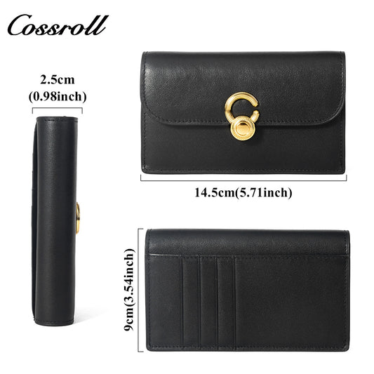Women's Minimalist Genuine Leather Short Wallet, Vintage Gold C-Shape Turn Lock, Multi-Slot All-in-One Small Purse for Cards, Coins & ID Documents