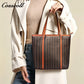 Women Vintage C Monogram Vertical Tote Bag, Large Capacity Zipper Shoulder Handbag for Laptop & Daily Commute
