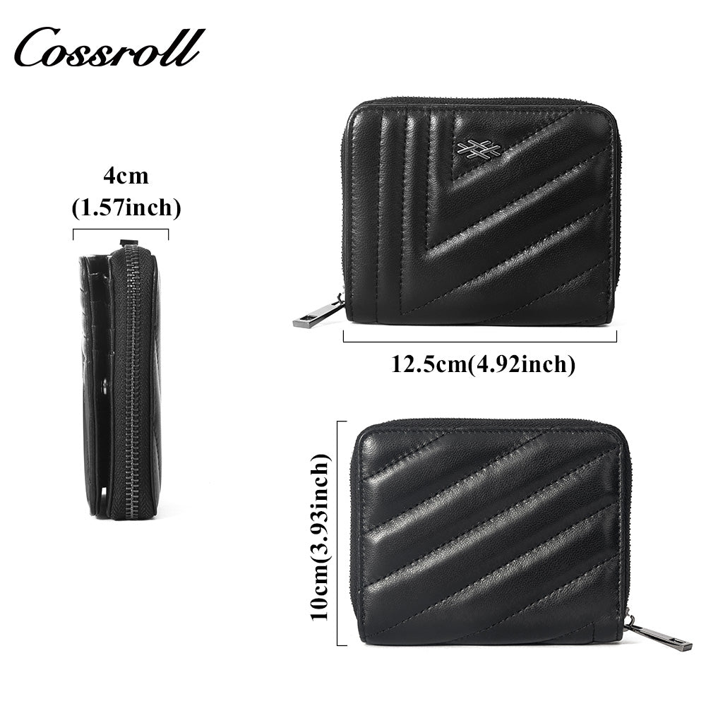 Women's Genuine Leather Short Zip Wallet, Multi Card Slots Multi-Functional Coin Purse & ID Card Holder