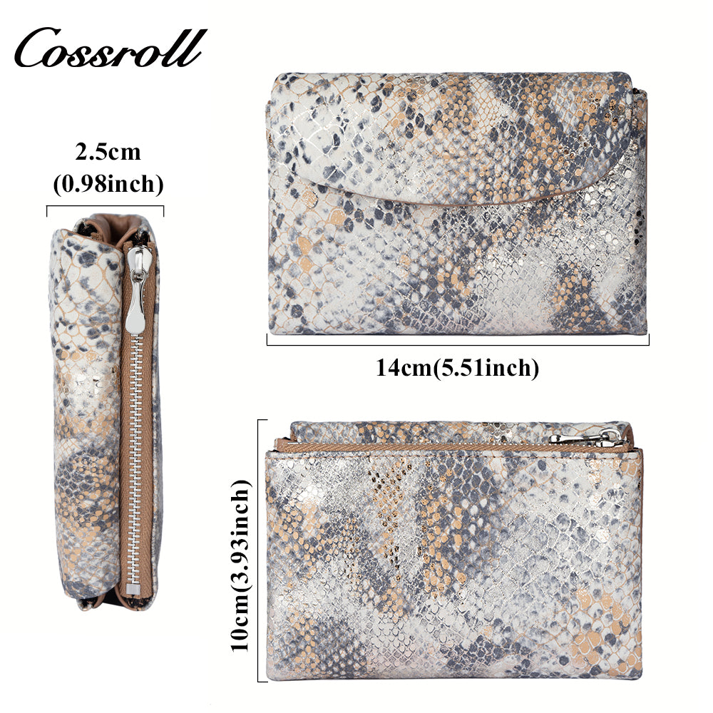 Genuine Leather Women's Luxury Wallet, Snake Pattern, Multiple Card Slots, Zipper Coin Purse