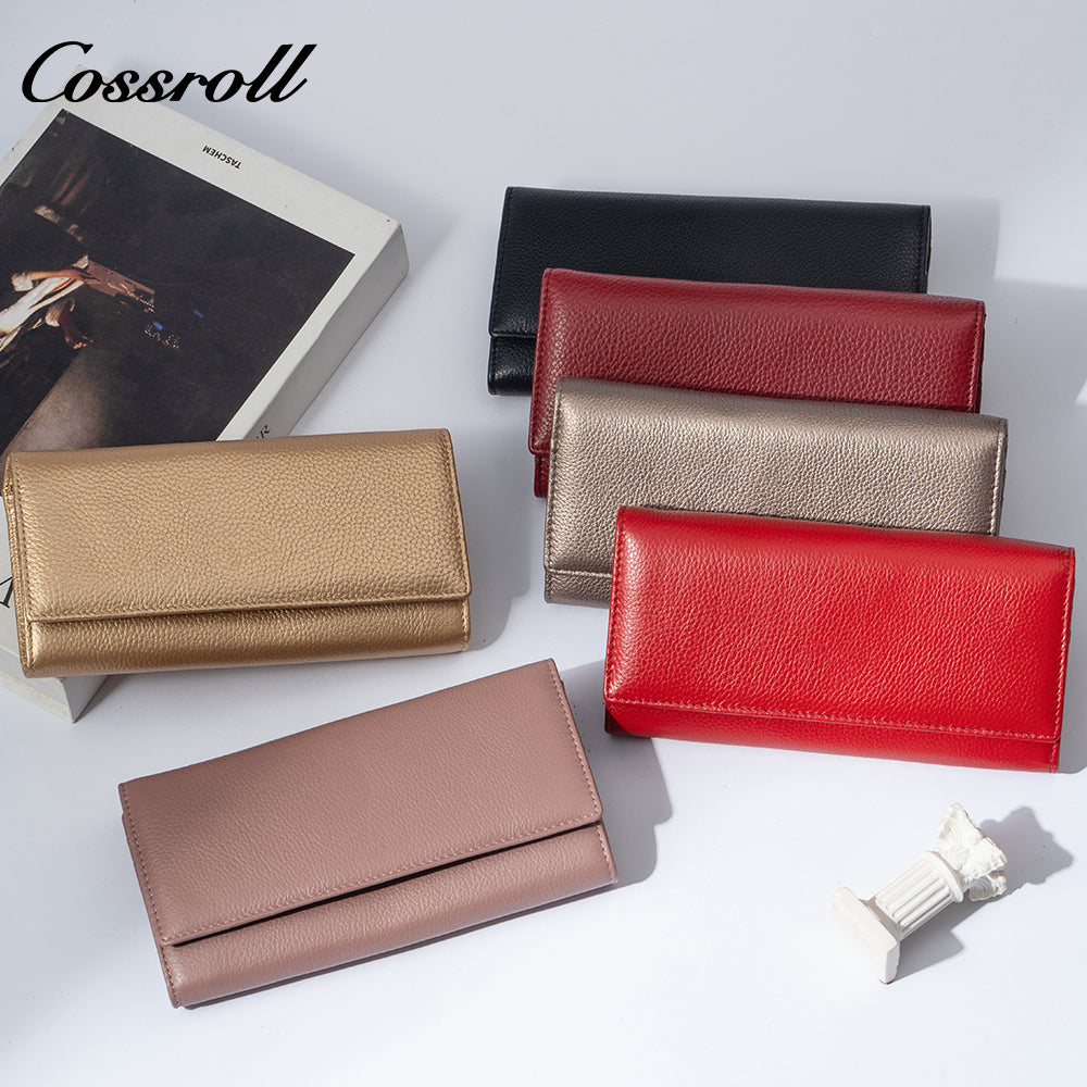 Genuine Leather Women's Wallet with Multiple Card Slots, Simple First-Layer Cowhide Vertical Style