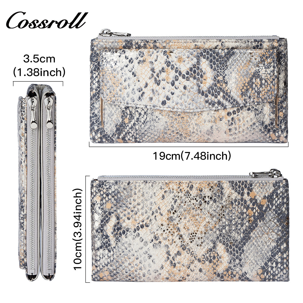 Women's Snake Skin Wallet, Fashionable Multi-Card Large Capacity Long Zipper Wallet
