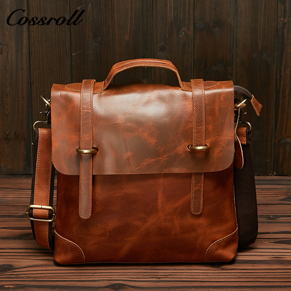 Crazy horse leather shoulder bag Men's fashion leather crossbody bag Business men's bag briefcase three-purpose bag