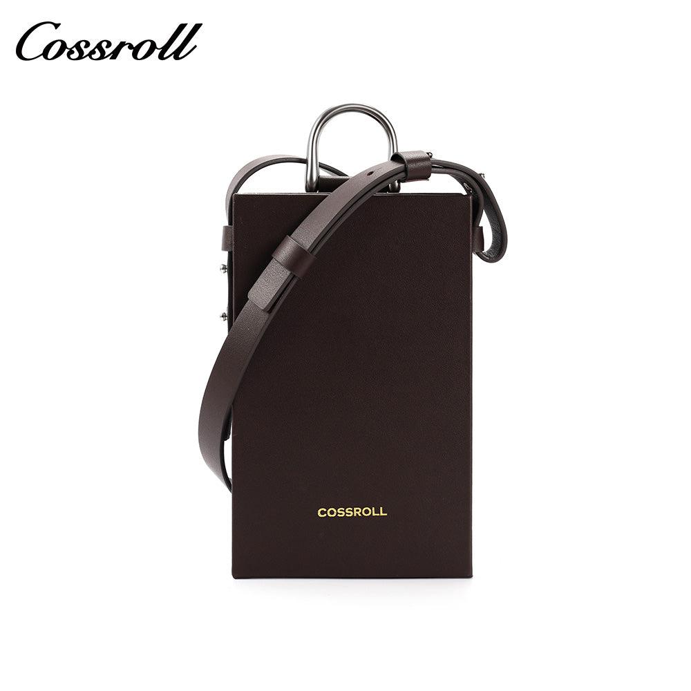 First-layer cowhide square small crossbody bag, minimalist and niche handheld single-shoulder mini phone bag