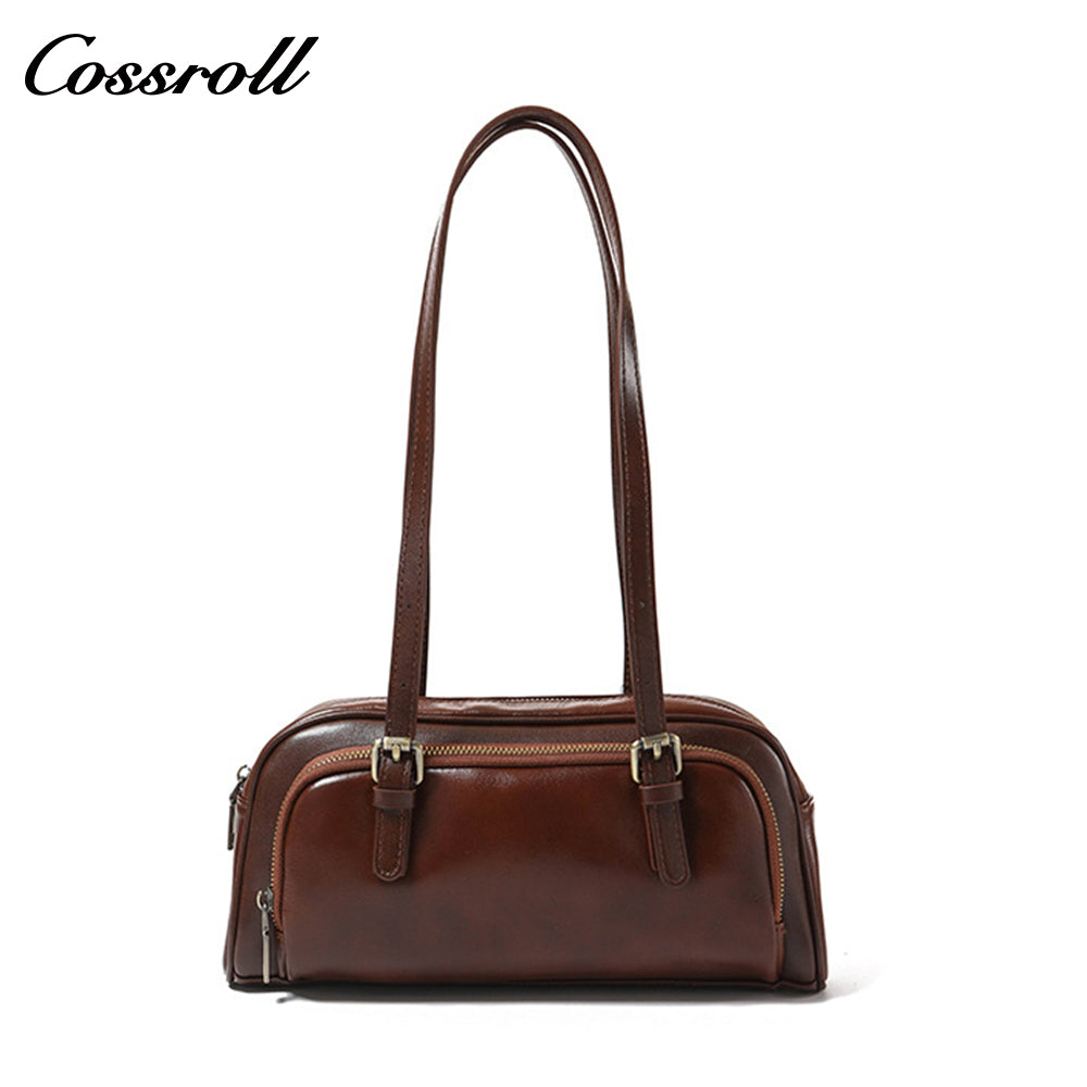 Genuine Leather Women's Bag Retro Bowling Niche Premium Sense Fashion Hundred Simple Armpit Bag Export Biker Mini Bag
