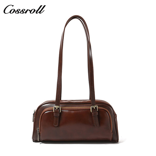 Genuine Leather Women's Bag Retro Bowling Niche Premium Sense Fashion Hundred Simple Armpit Bag Export Biker Mini Bag