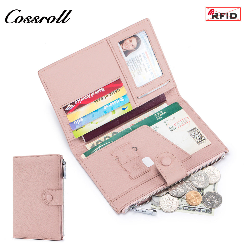 2024 new all-in-one leather passport bag for men and women anti-theft brush ultra-thin ticket clip card bag