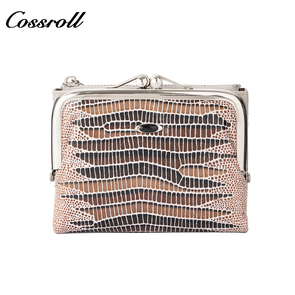 Women's short wallet, genuine leather, fashionable embossed design, clasp lizard texture coin purse