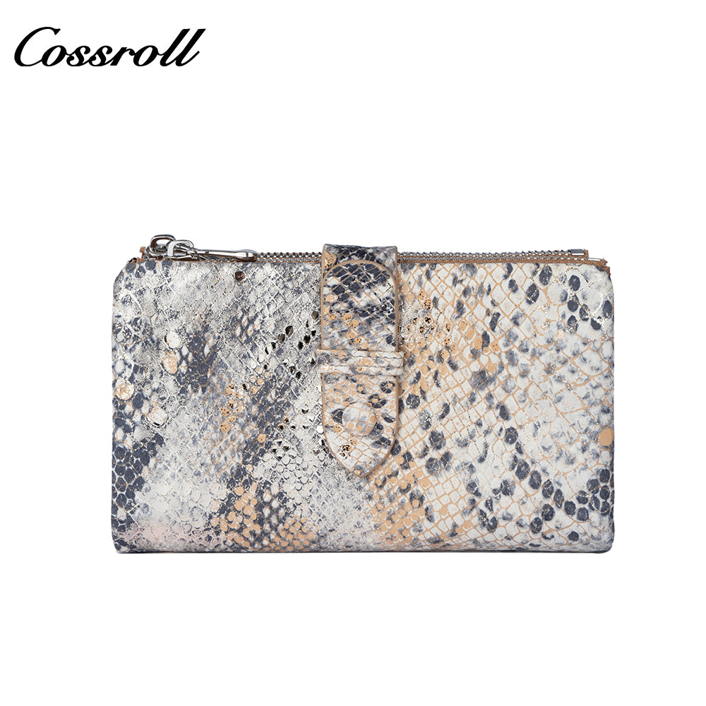 Women's Wallet, Litchi Grain Soft Leather, Zipper and Snap Closure, Animal Print Wallet