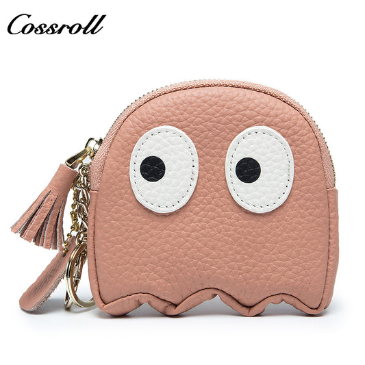 Cartoon cute coin purse leather coin bag niche top layer cowhide key bag