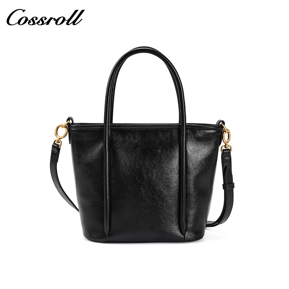 Women's Waxed Cowhide Large Capacity Tote Bag, Vintage Commuter Handbag, Shoulder & Crossbody Bag with Detachable Strap