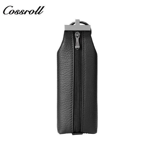 Practical men's cowhide leather key pouch with zipper universal coin purse