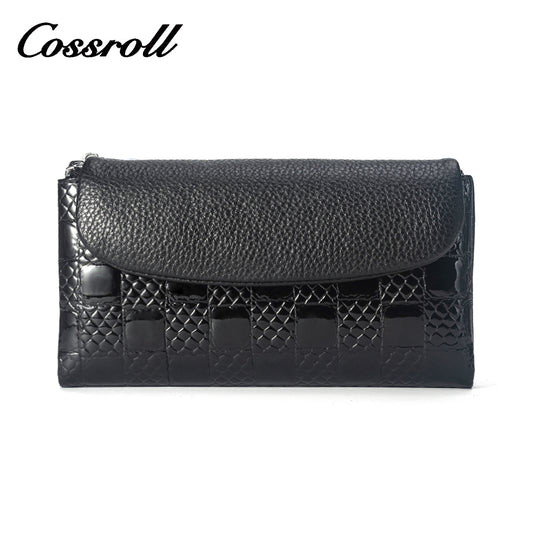 Black snake print ladies long clutch bag genuine leather wallet