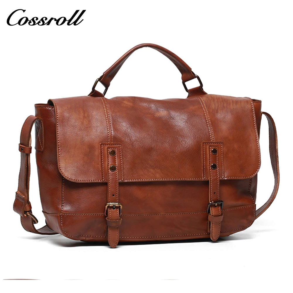 Original Crazy horse Leather hand painted handbag First layer cowhide messenger bag Casual European style diagonal back leather men's bag personality single row bag crossbody bag