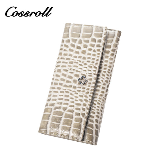 Europe and the United States three fold crocodile leather wallet women's long money clip multi-card wallet manufacturers customized