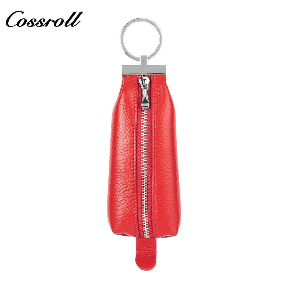 Factory custom zipper key bag Car key Ring Leather wallet Portable cowhide key chain set