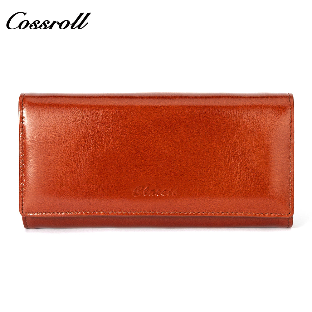 New leather women's long purse zipper wallet Large capacity waxed cowhide coin purse card bag factory custom