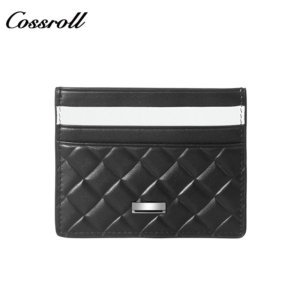 Slim Genuine Leather Card Holder with Diamond Quilted Embossing, Multi-Slot ID & Business Card Case