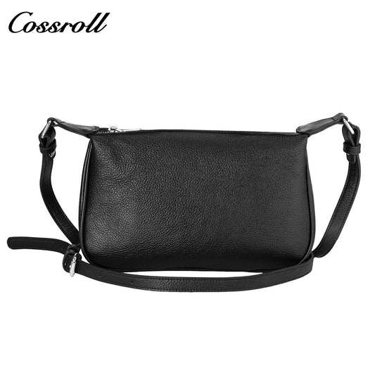 Leather crossbody bag women 2024 new fashion hundred bypass head layer cowhide women's shoulder bag soft leather hand crescent bag