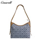 Women's Vintage All-Over Jacquard Denim Monogram Bag, Canvas Spliced Large Capacity Commute Shoulder Bag, Casual Monogram Underarm Shopping Bag