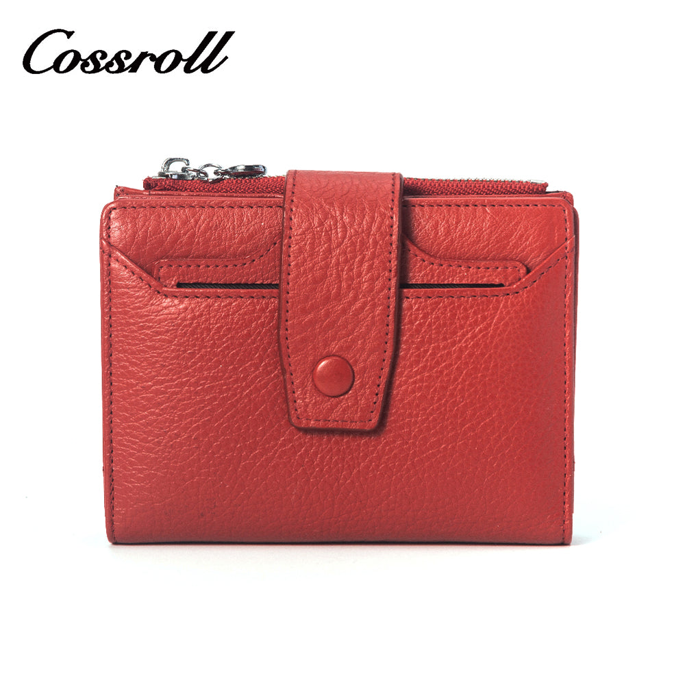 Red short leather wallet